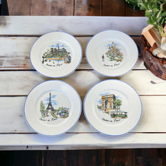 Vintage Malevergne Limoges 'Souvenir de Paris' Porcelain Plates Set of 4