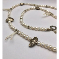 White coral, Silver & Freshwater Pearls Necklace - One-of-Kind