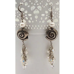 White coral, Silver, Freshwater Pearls Earrings