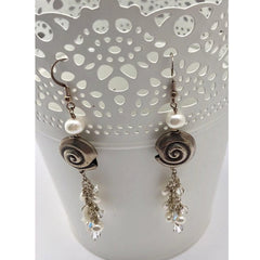 White coral, Silver, Freshwater Pearls Earrings