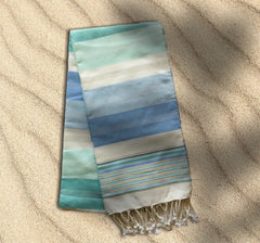 Fouta Towel/Throw - Large - Blue & Aqua Stripes