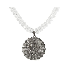 Vintage French Filigree Signed Pendant & Rock Crystal Necklace, French Designer One-of-a-Kind Necklace