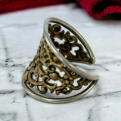 Vintage French Ornate Brass Floral Ring