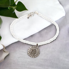 Vintage French Filigree Signed Pendant & Rock Crystal Necklace, French Designer One-of-a-Kind Necklace