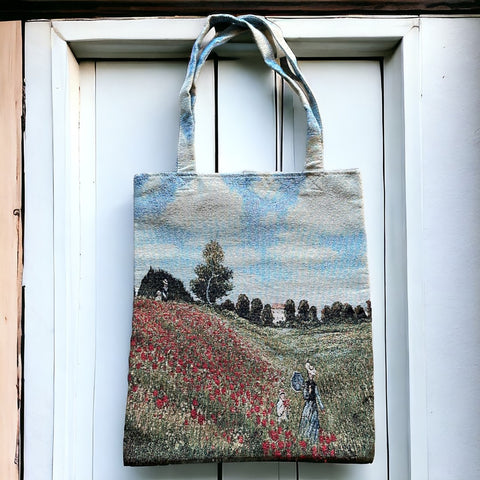 French Monet Poppy Field Canvas Tote Bag