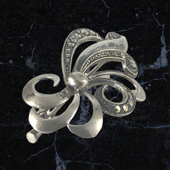 Vintage French George Legros Marcasite Silver Plated Bow Brooch