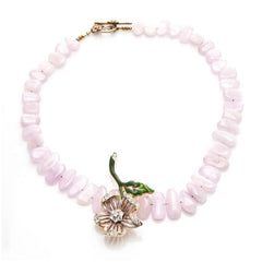 FLEUR ROSE - Enamel & Crystal Flower Brooch & Kunzite Necklace