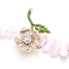 FLEUR ROSE - Enamel & Crystal Flower Brooch & Kunzite Necklace