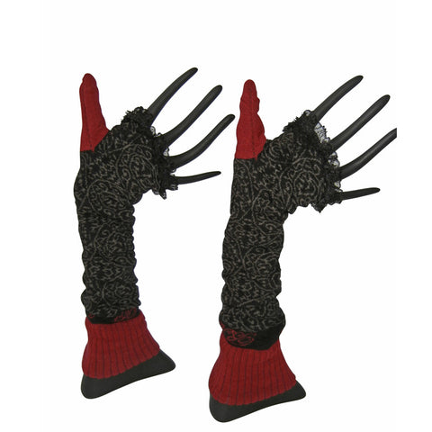 Arm Warmers - Black Red Lace by French designer Berthe Aux Grands Pieds