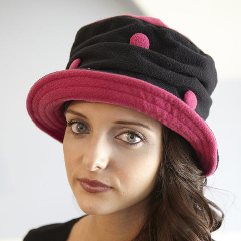 Piccadilly Fuschia/Black Polka Dot Hat by French Designer TurboWear