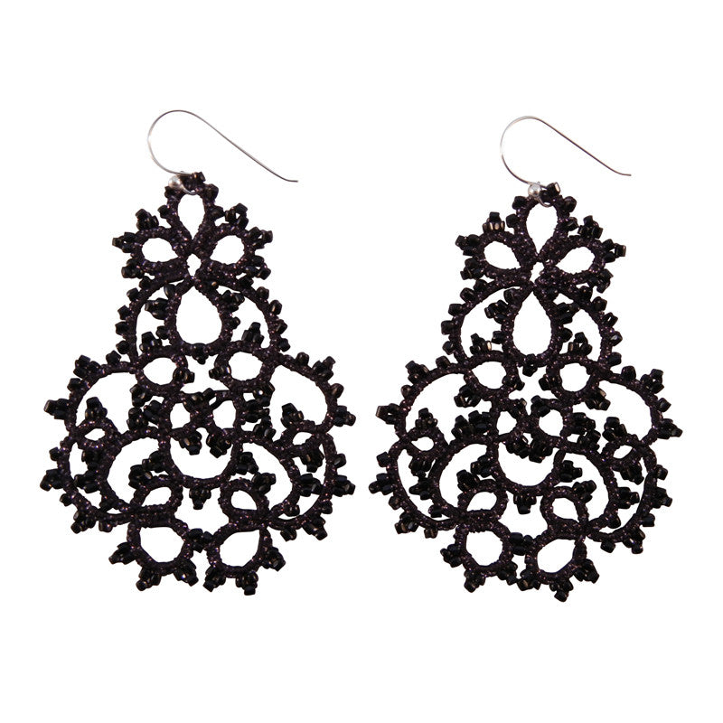 Lace Large Black Chandelier Earrings by French Designer Lorina