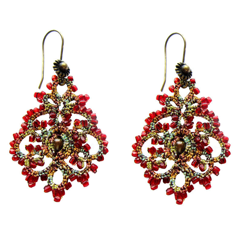 Lace Red Chandelier Earrings by French Designer Lorina