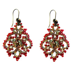 Lace Red Chandelier Earrings by French Designer Lorina