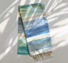 Fouta Towel/Throw - Large - Blue & Aqua Stripes