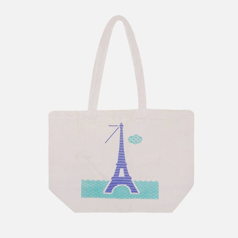 French Tote Bag - The Seine in Paris - Blue